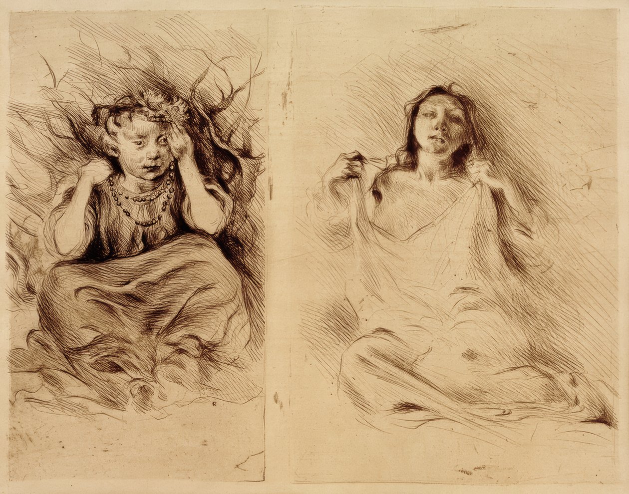 Childhood / Girl with Rowanberry Necklace (?) Embroidery / Awakening by Clara Siewert