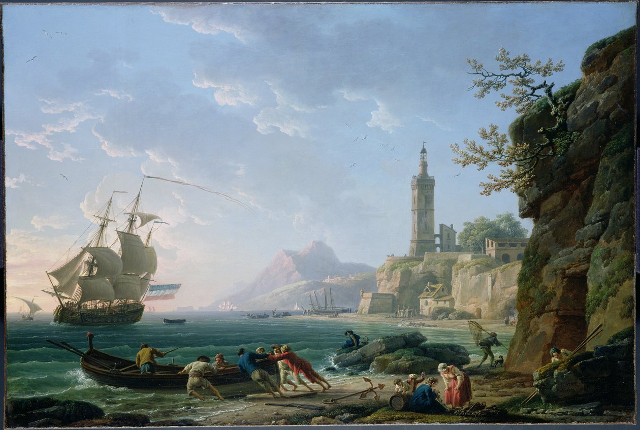 Coastal Landscape on the Mediterranean. Dutch Merchant Ship in a Bay by Claude Joseph Vernet