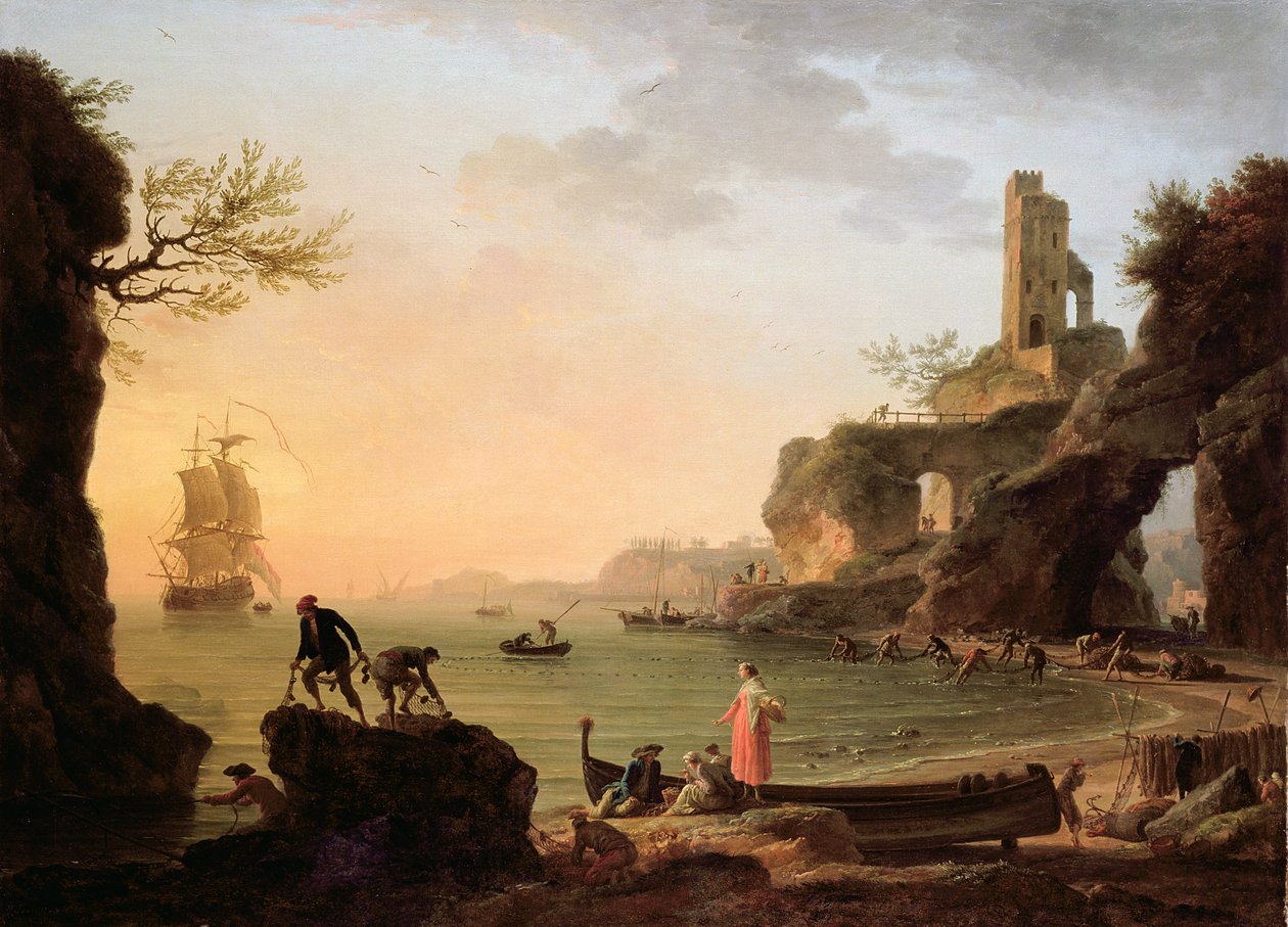 Sunset, Fishermen Pulling in Their Nets, 1760 by Claude Joseph Vernet