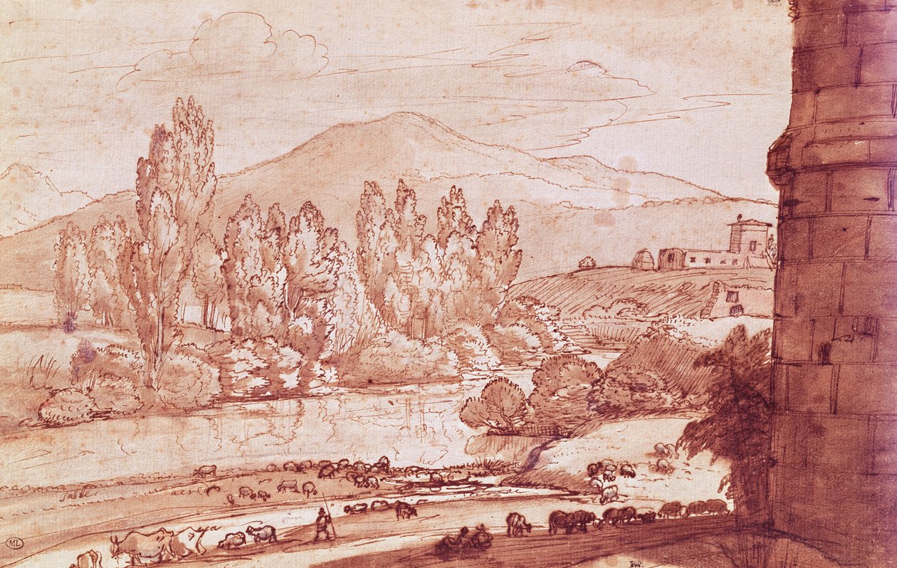 Landscape with a River, a Herd of Cattle and a Herdsman by Claude Lorrain