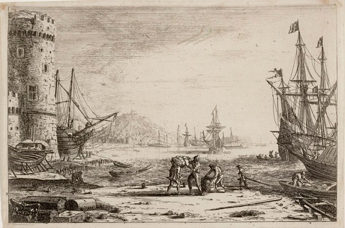 Harbor with a Large Tower by Claude Lorrain