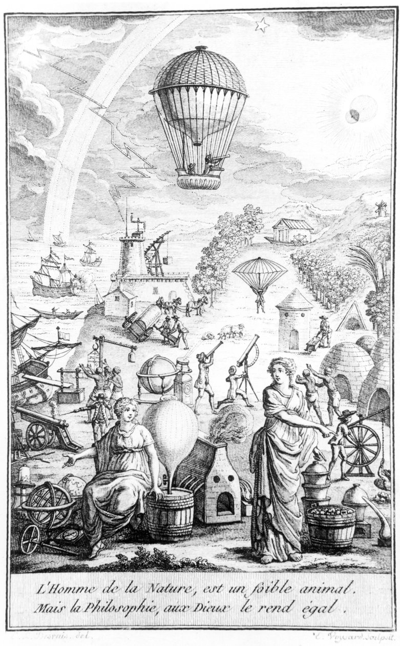 Allegory made during the period of the French revolution illustrating the benefits to mankind of technical and scientific discoveries by Claude Louis Desrais