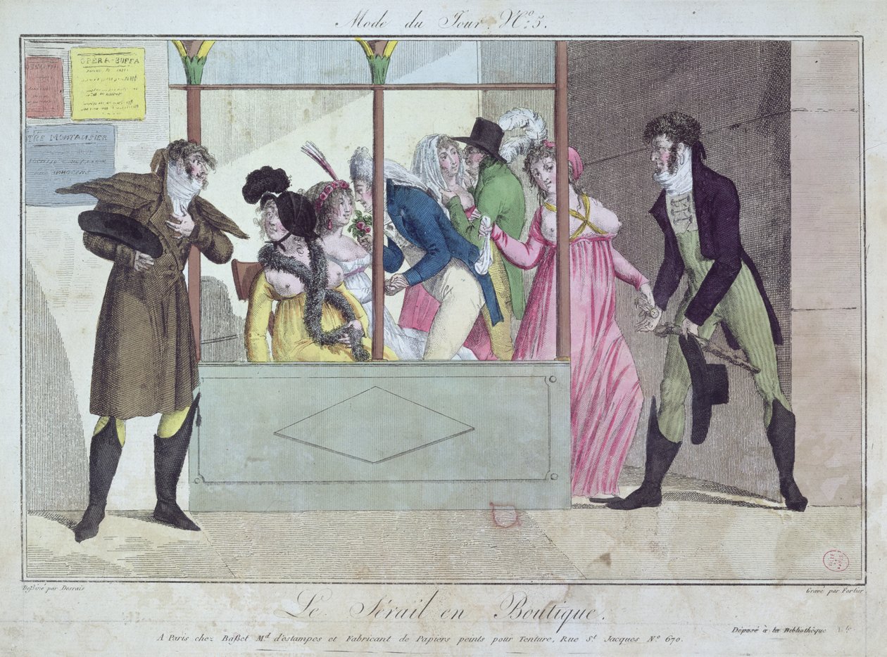 Prostitutes at the Palais-Royal, from Mode du Jour, engraved by Fortier, early 19th century by Claude Louis Desrais