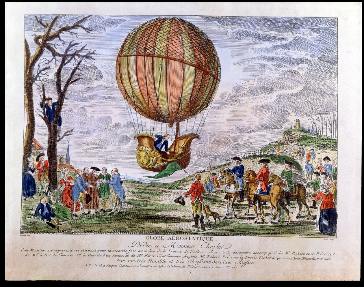 The Second Ascent in the Field of Nesle by Jacques Charles on the 1st December, 1783 by Claude Louis Desrais
