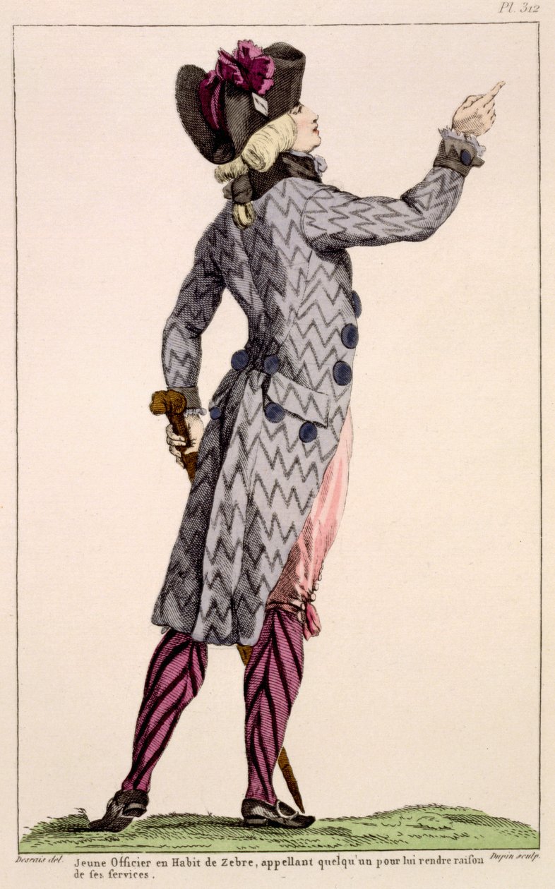 Young Officer in a Zebra Coat, Print Made by Dupin, 1789 by Claude Louis Desrais
