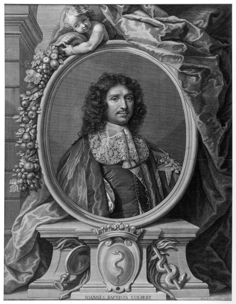Portrait of Jean Baptiste Colbert by Benoît I Audran after Claude Lefebvre, Engraving 1709 by Claude (after) Lefebvre