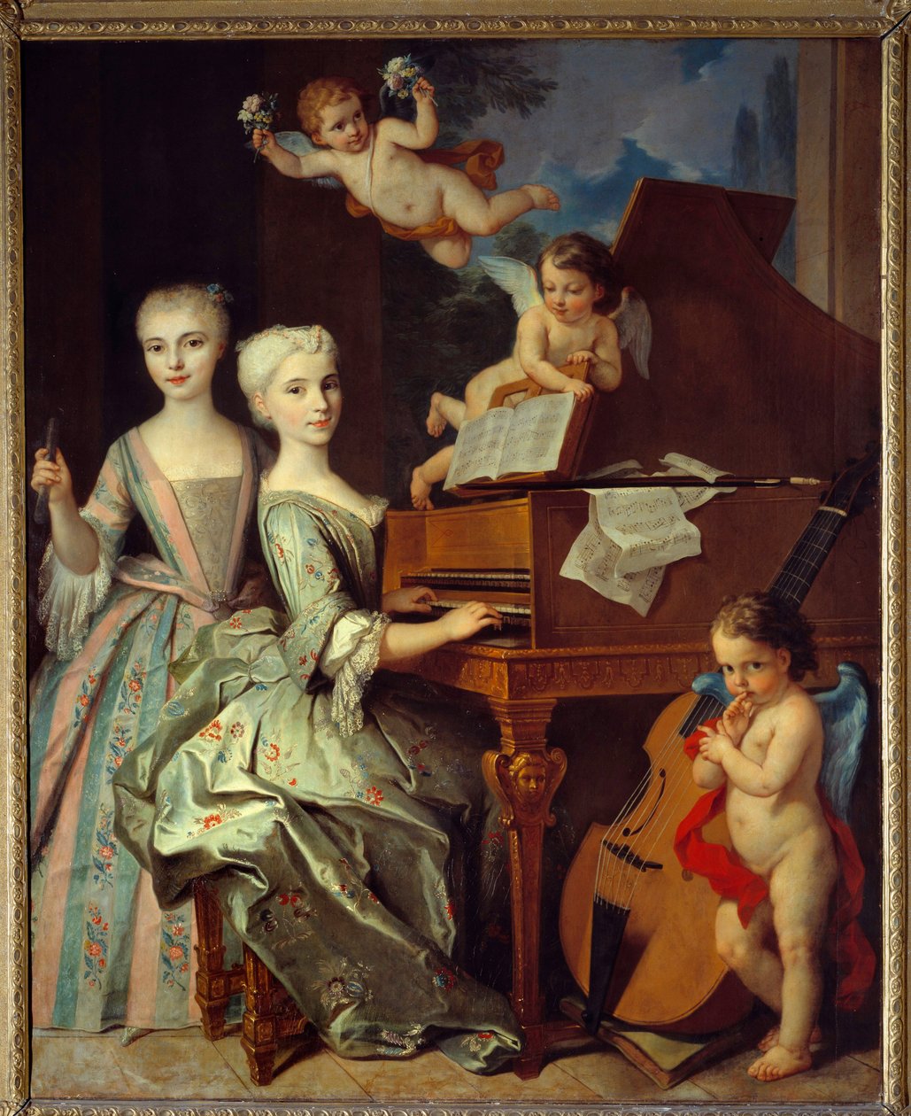 Adelaide de Gueidan and his sister at the harpsichord by Claude Arnulphy