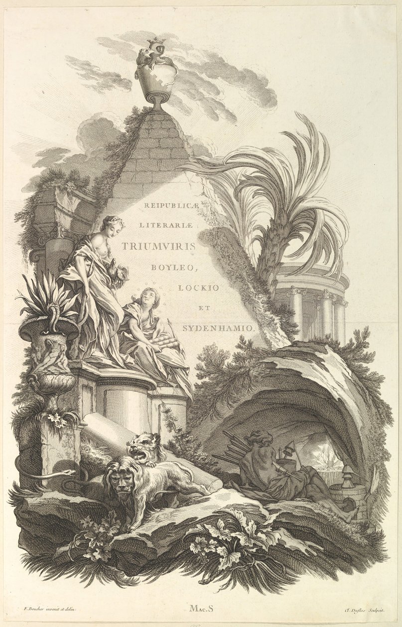 Frontispiece for the Tomb of Boyle, Locke, and Sydenham by Claude Augustin Duflos