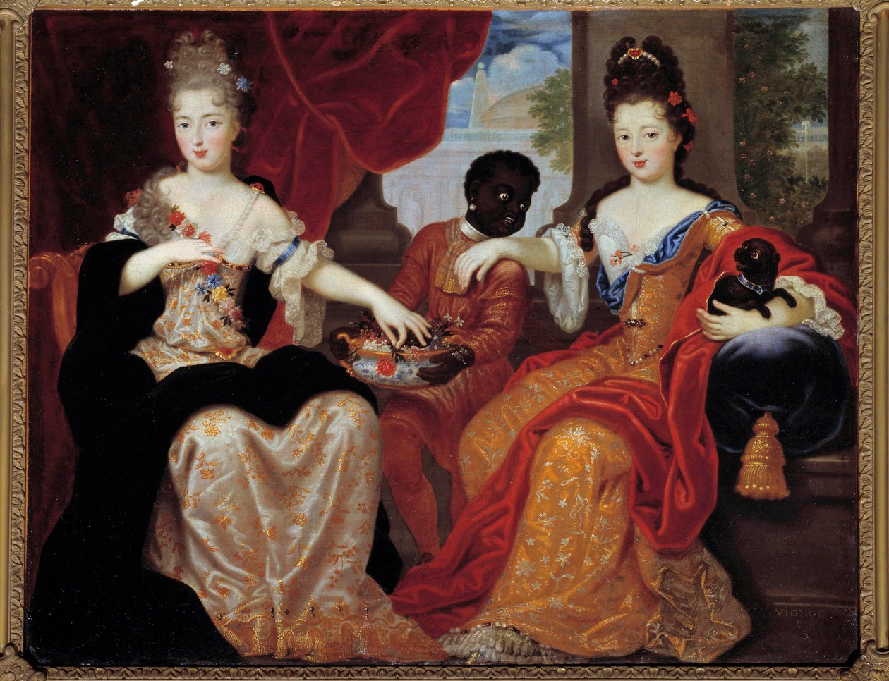 Portraits of Mademoiselle de Blois and Mademoiselle de Nantes Served by Their Black Servant by Claude Francois Vignon