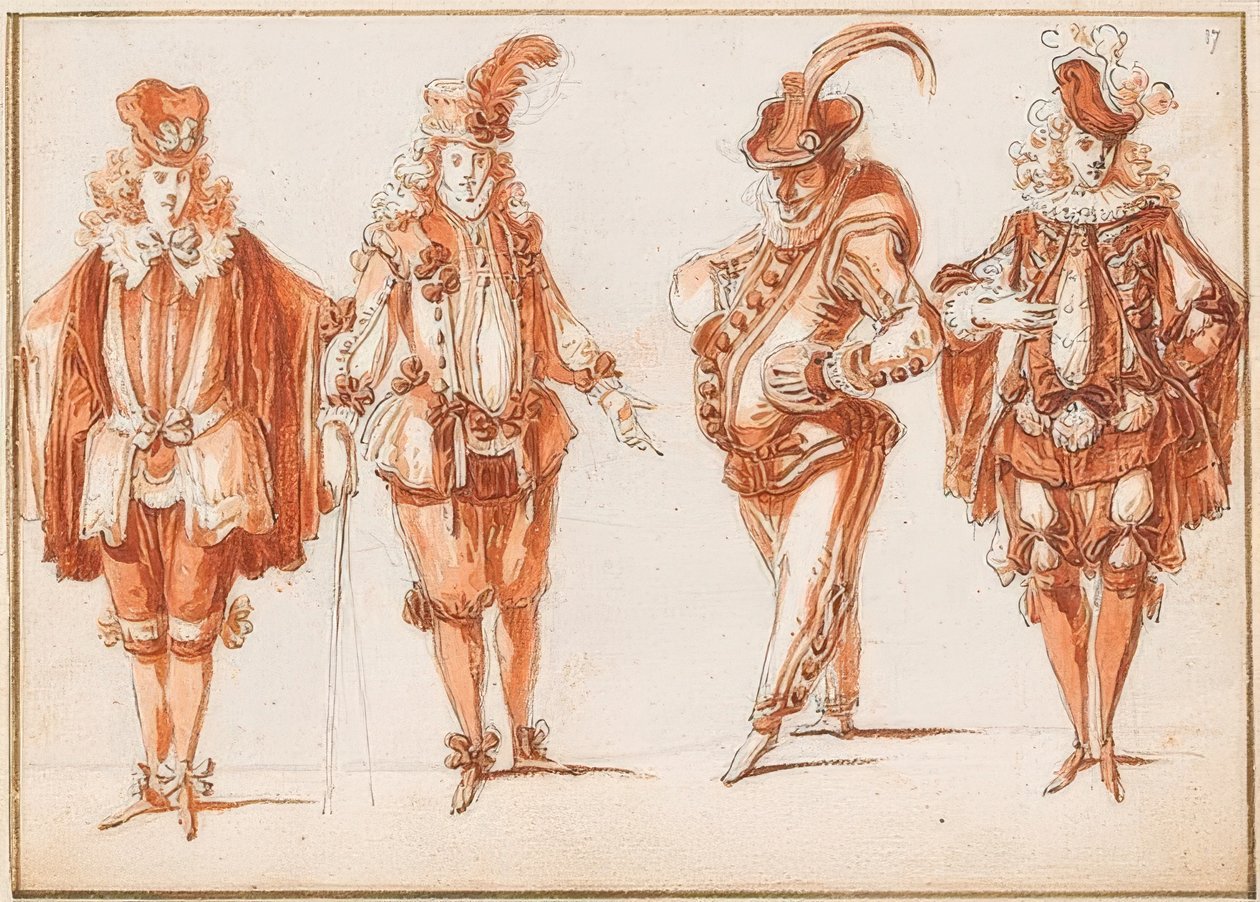Four Costume Figures by Claude Gillot