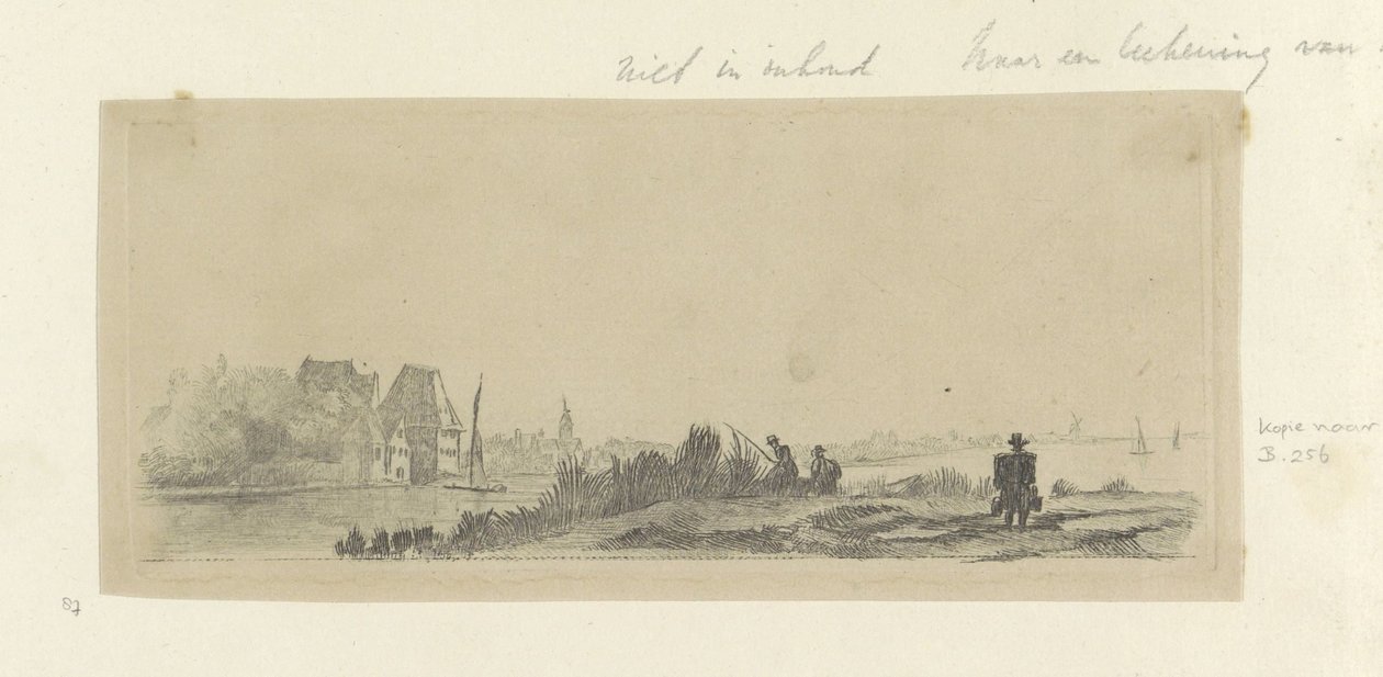 Landscape with Canal, Anglers, and Milkman by Claude Henri Watelet (possibly)