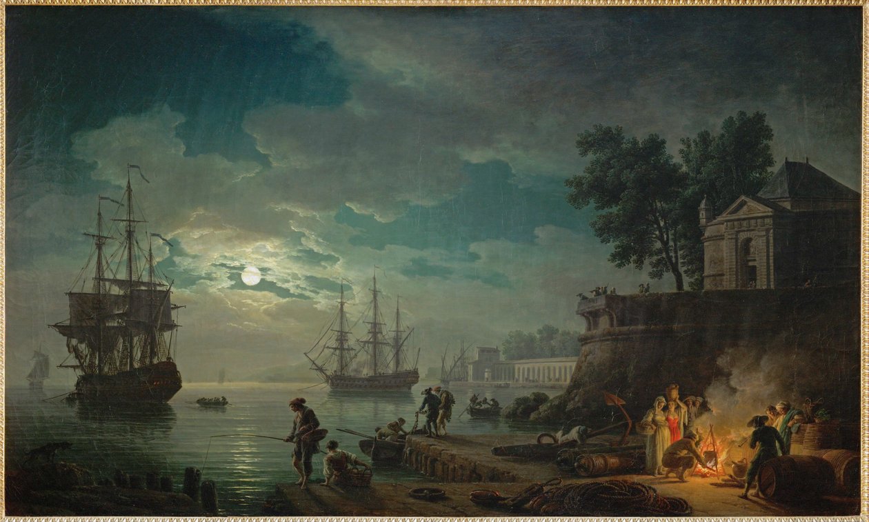 The Night, a Seaport in Moonlight by Claude Joseph Vernet