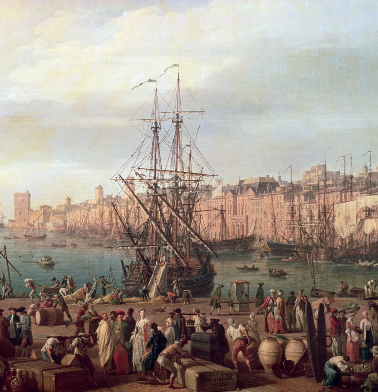 Morning View of the Inner Port of Marseille and the Pavilion of the Horloge du Parc (detail) by Claude Joseph Vernet