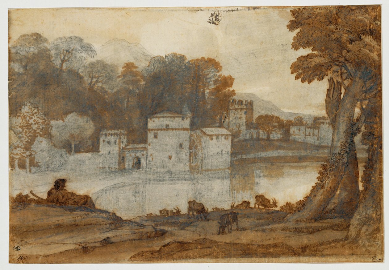 Shepherd by a lake near a fortified mill by Claude Lorrain (1600 82)