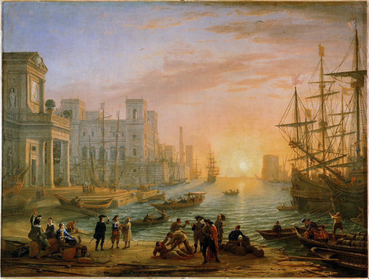 Seaport, sunset by Claude Lorrain (1600 82)