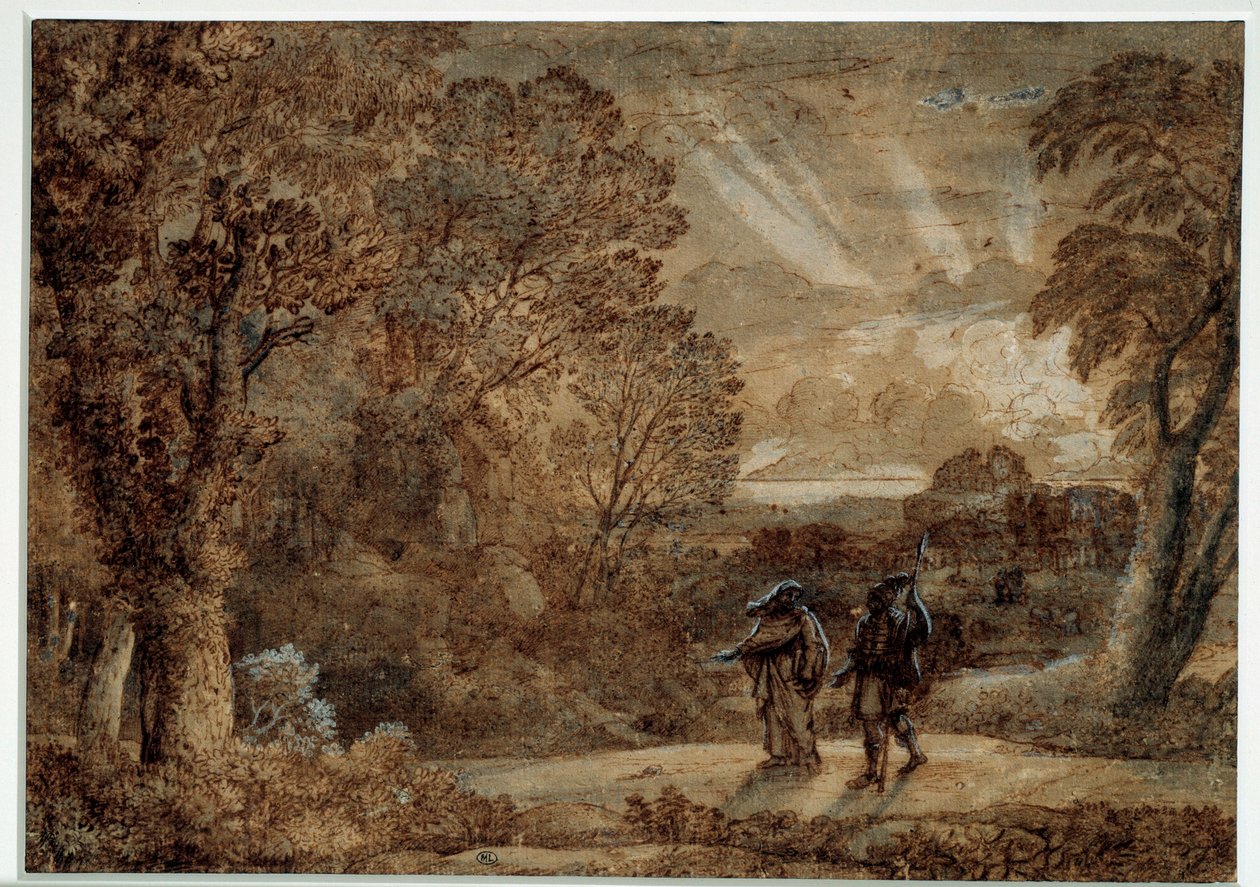 Aeneas and the Cumaean Sibyl. Drawing by Claude Gellee dit Le Lorrain by Claude Lorrain