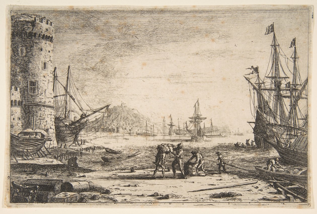 Harbour with a Large Tower by Claude Lorrain