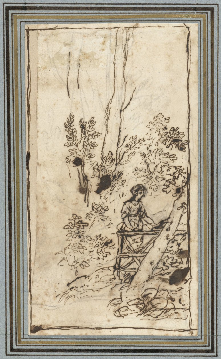 Young Woman Standing by a Fence in a Forest by Claude Lorrain