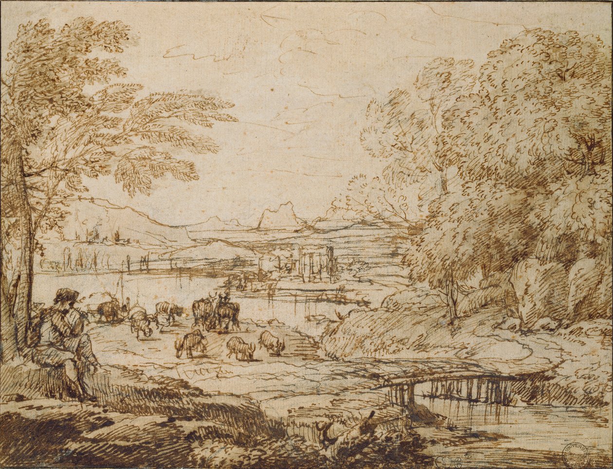 Youth playing a Pipe in a pastoral Landscape, c. 1640s by Claude Lorrain