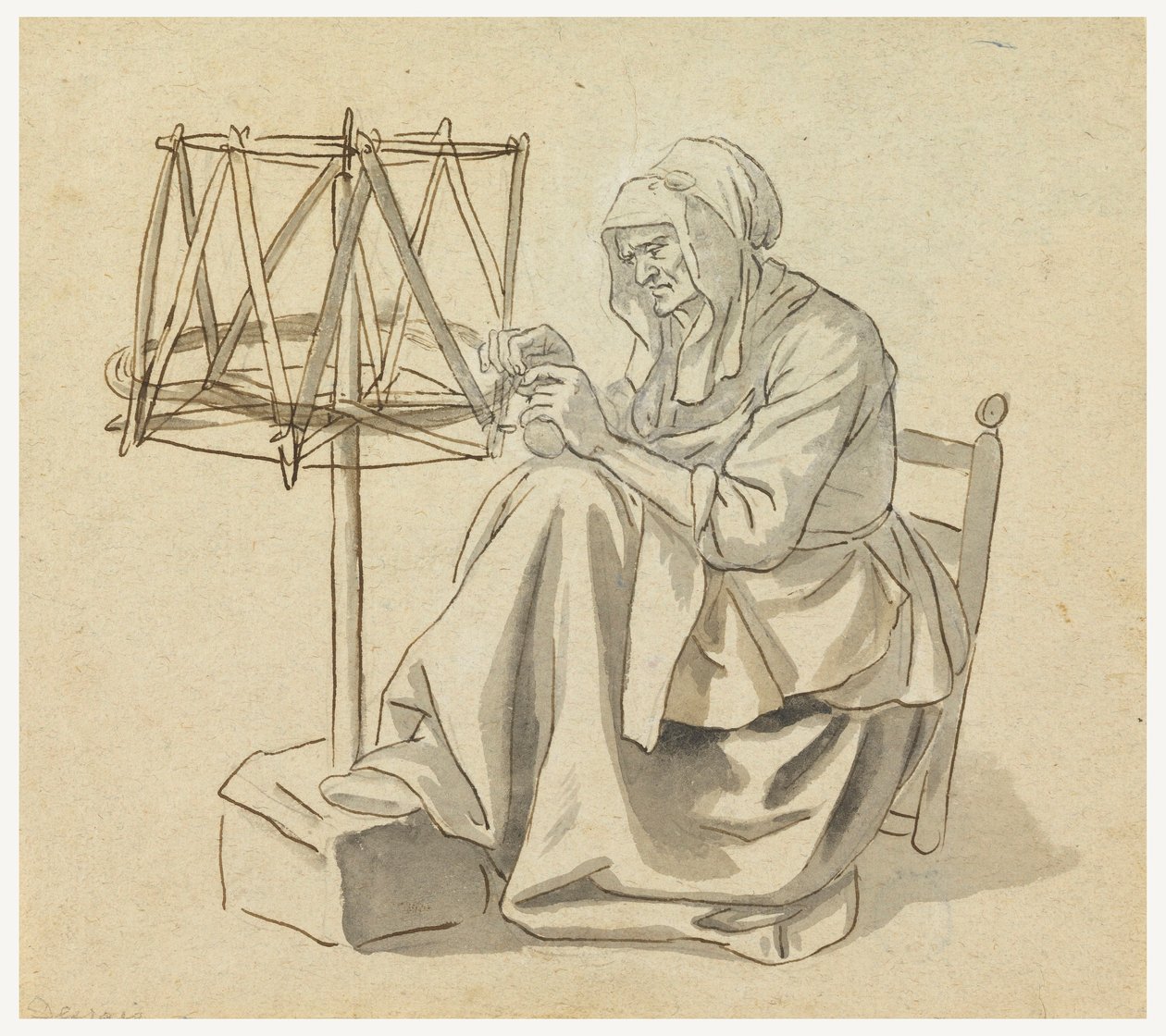 An Old Woman Spinning, 1810–30 by Claude Louis Desrais
