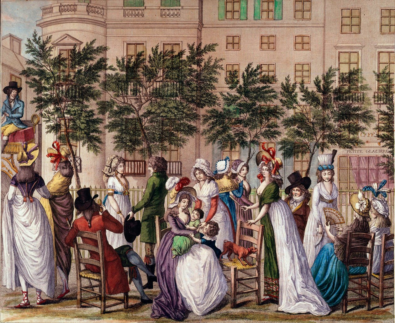 Fashion under the management board: “Le petit Coblenz”, the promenade Boulevard des Italians in Paris (lithograph) by Claude Louis Desrais