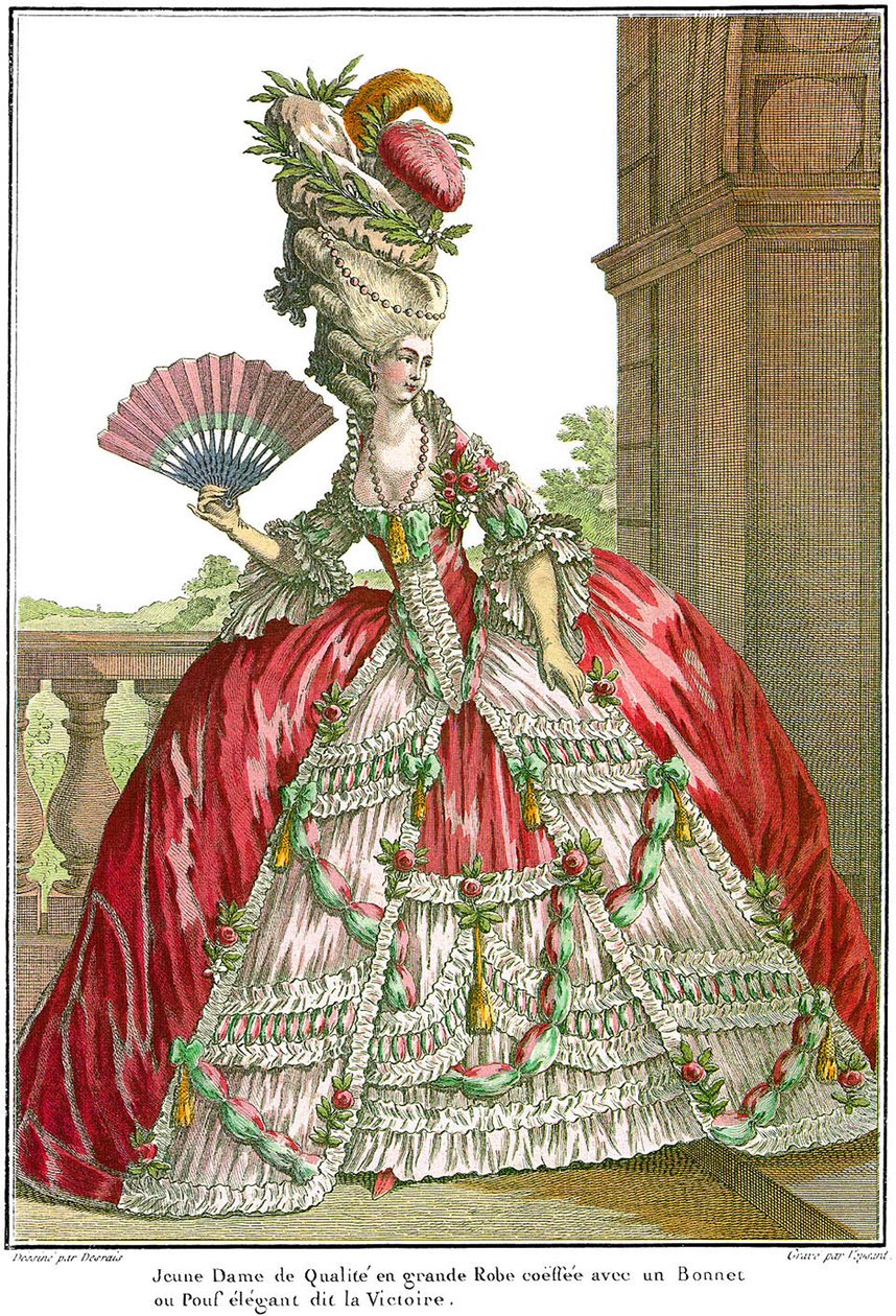 French court dress with wide panniers, 1778 by Claude Louis Desrais