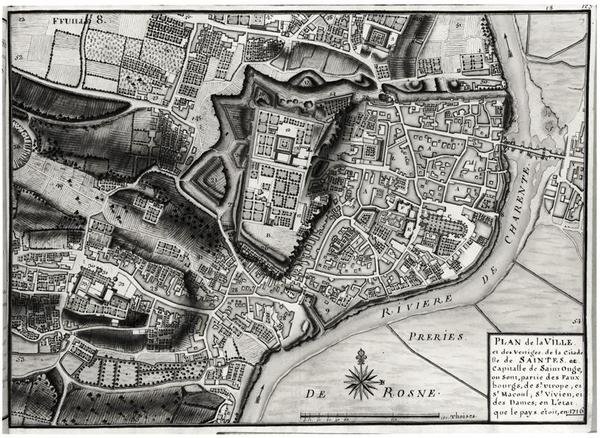 Map of Saintes, capital of Saintonge, from Receuil des Plans de Saintonge, 1716 by Claude Masse