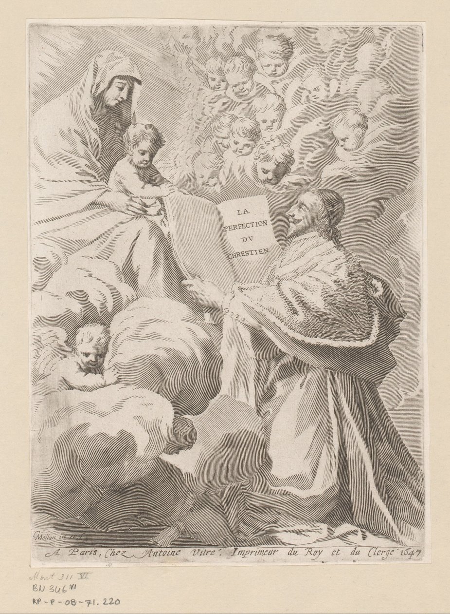 Armand-Jean du Plessis Duke of Richelieu Presents a Book to Mary with Child by Claude Mellan