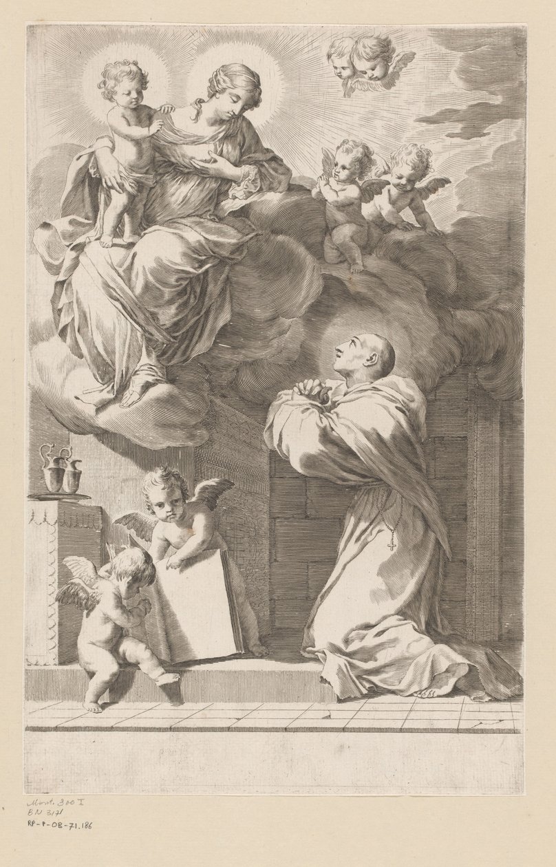 Saint Bernard Kneeling Before an Apparition of Mary with Child (title page for: Saint Bernardus, Divi Bernardi Abbatis, 1640) by Claude Mellan