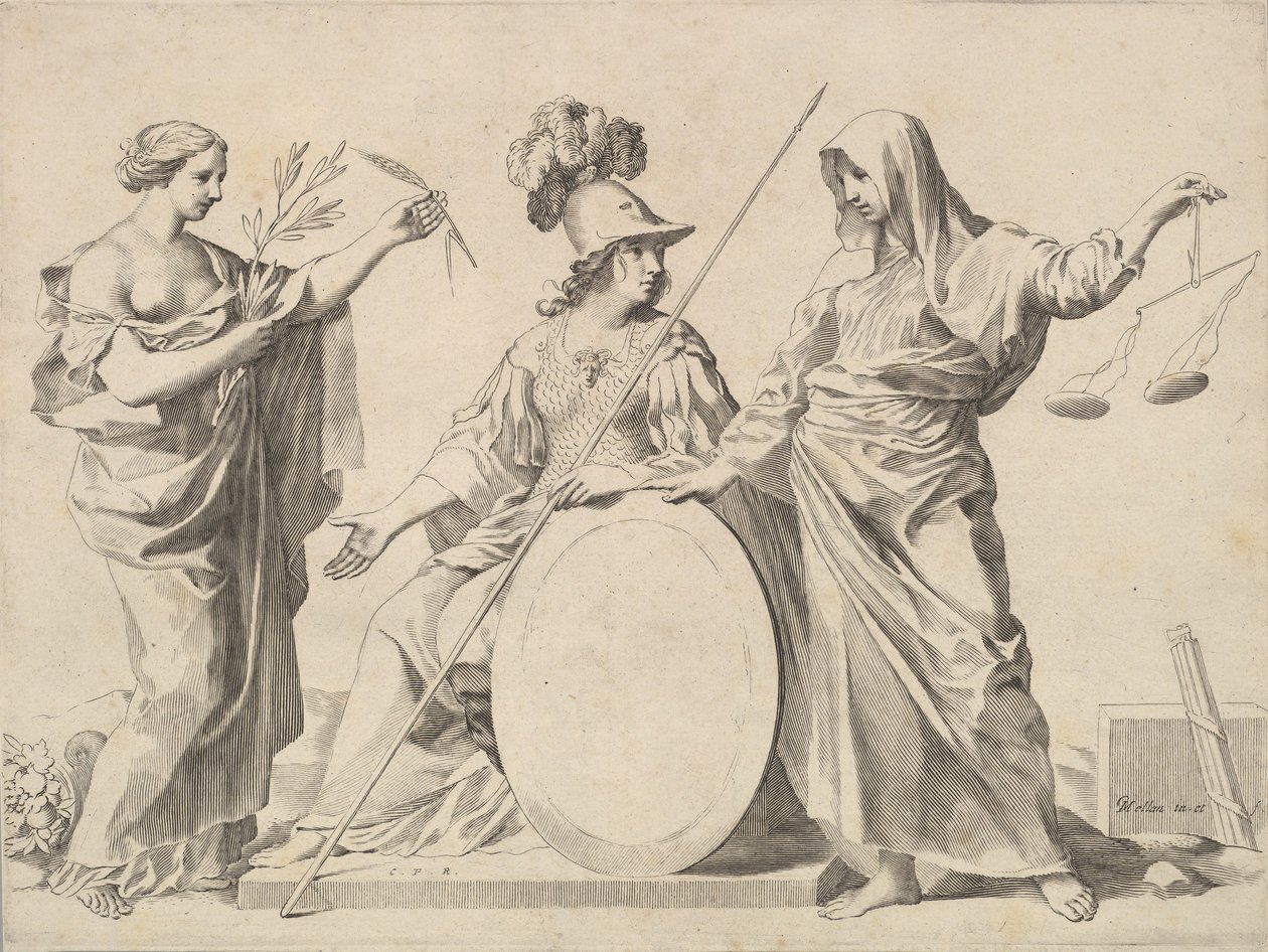 Minerva Flanked by Peace and Justice by Claude Mellan