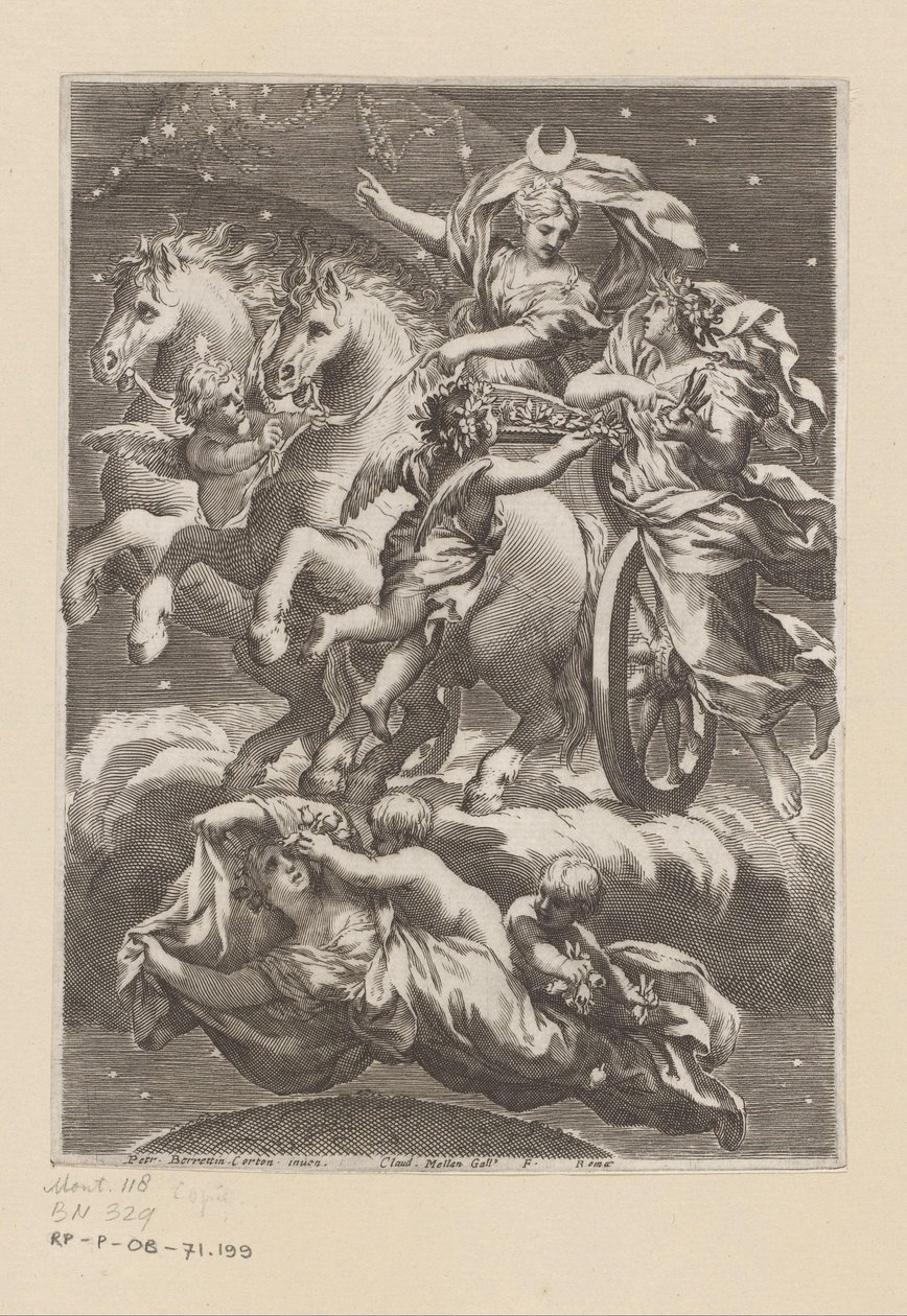 Personification of the Moon on Her Chariot (Title Page for: Giovanni Battista Ferrari, De Florum Cultura Libri IV, 1633) by Claude Mellan