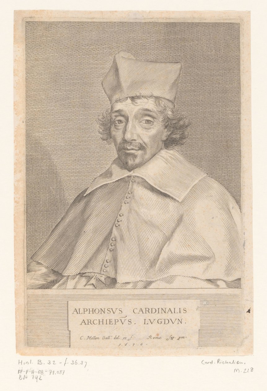 Portrait of Alphonse Louis du Plessis de Richelieu, Archbishop of Lyon by Claude Mellan