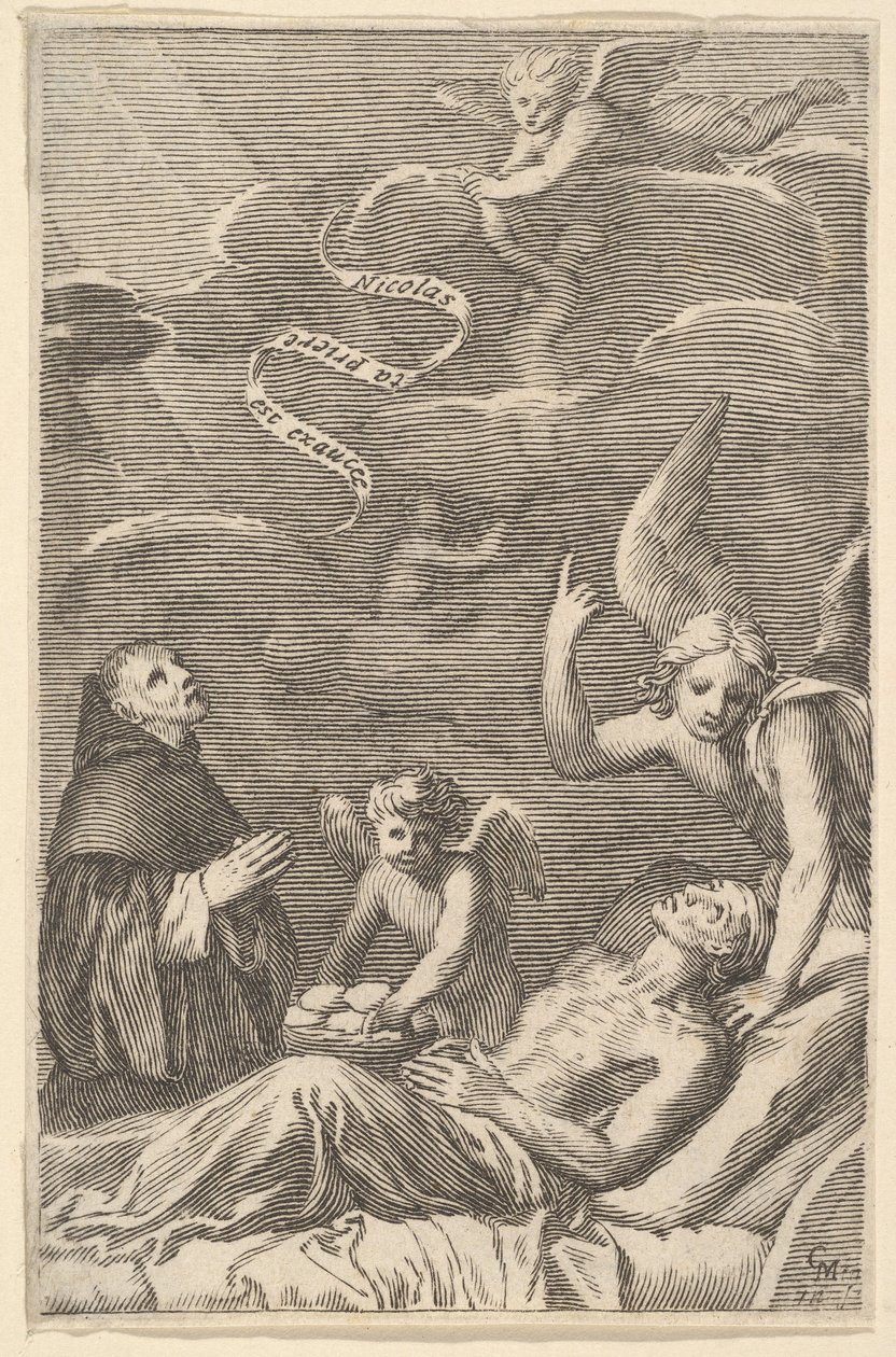 St. Nicolas Praying for a Dying Man by Claude Mellan