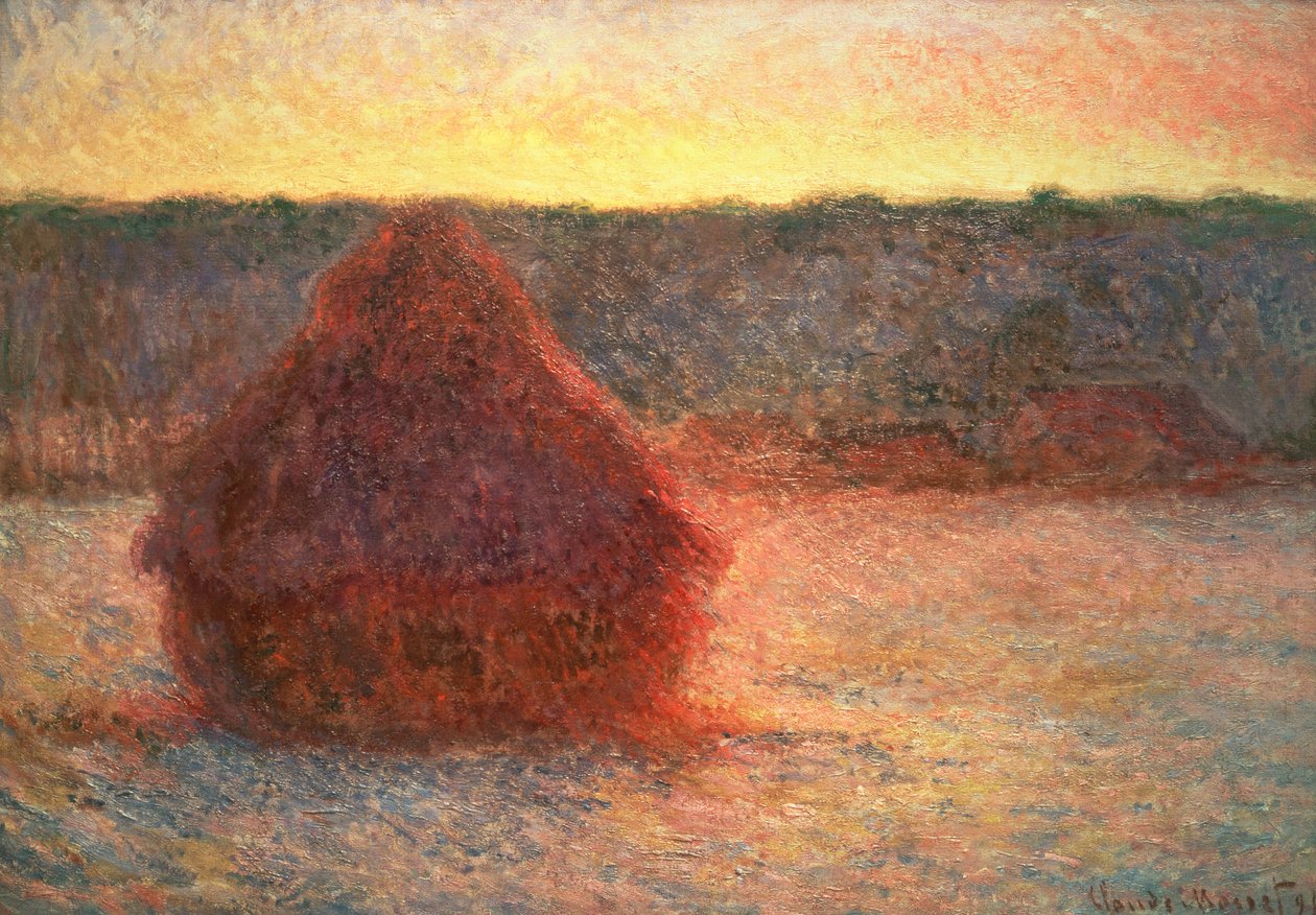 Haystacks at Sunset, Frosty Weather by Claude Monet