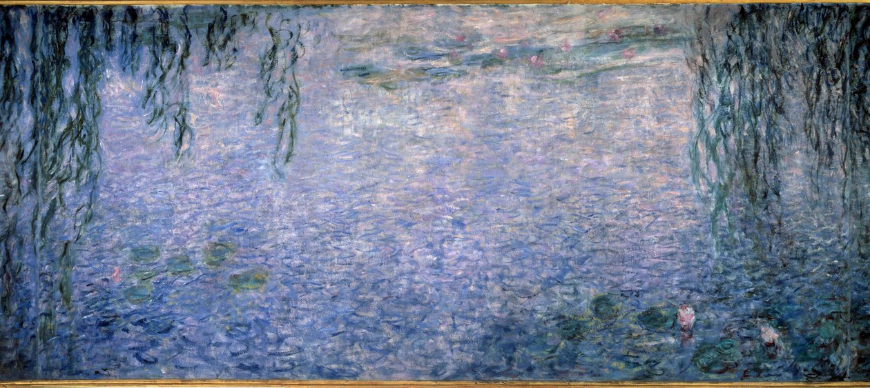 Nympheas, clear morning with willows (central part) by Claude Monet