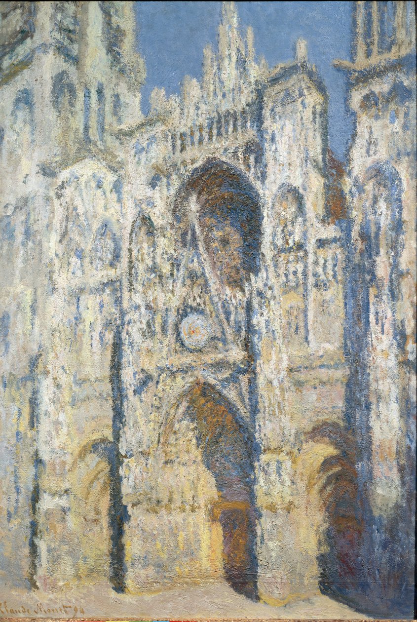 Rouen Cathedral, the portal and the tower Saint Romain, full sun effect, blue harmony and gold by Claude Monet