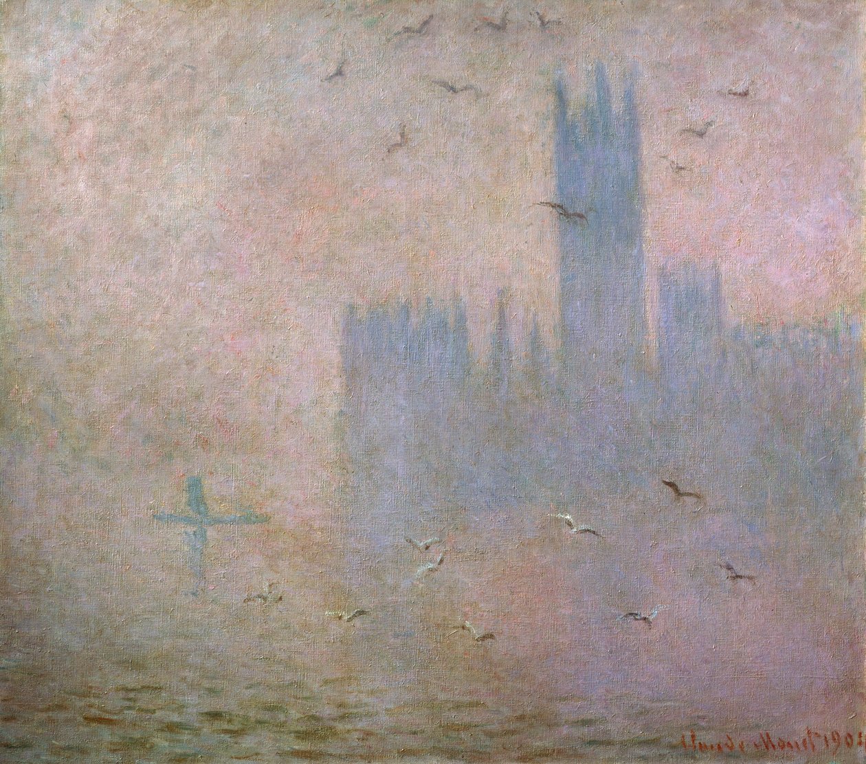Seagulls. The Thames in London. The Houses of Parliament by Claude Monet