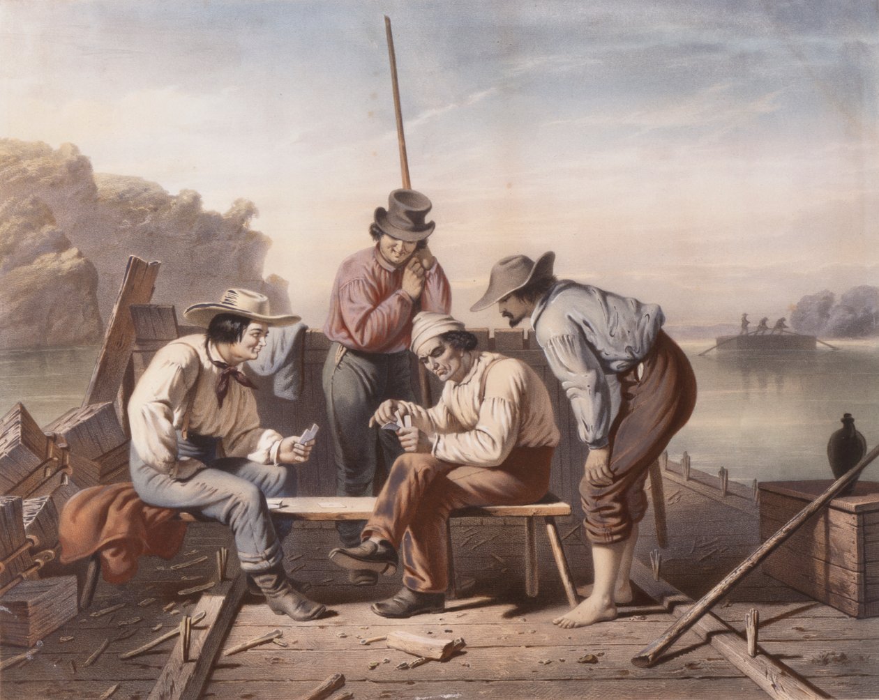 In a Quandary, Mississippi Raftmen Playing Cards by Claude Régnier