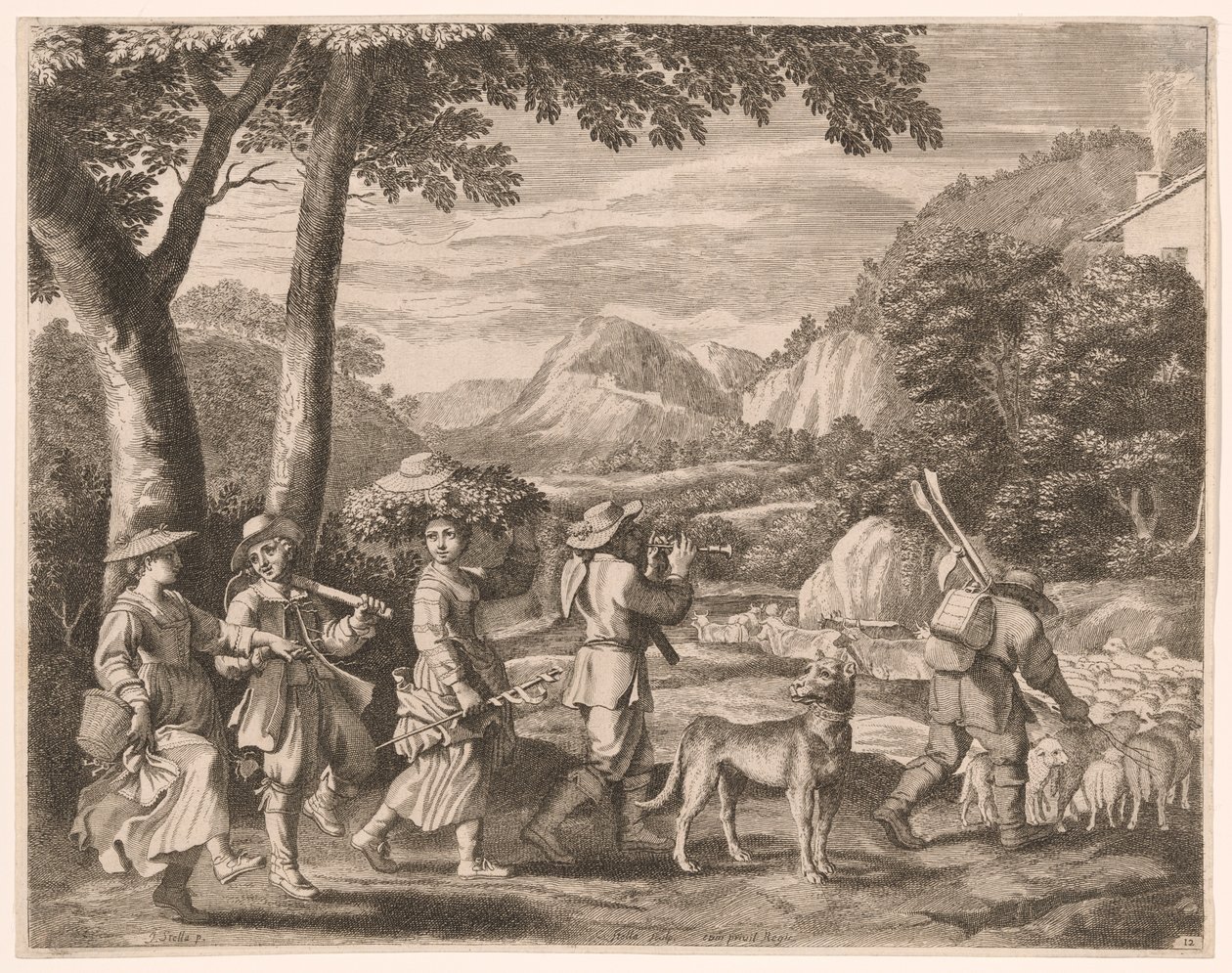 Returning from Work, Plate 12 from Pastorales by Claudine Bouzonnet Stella