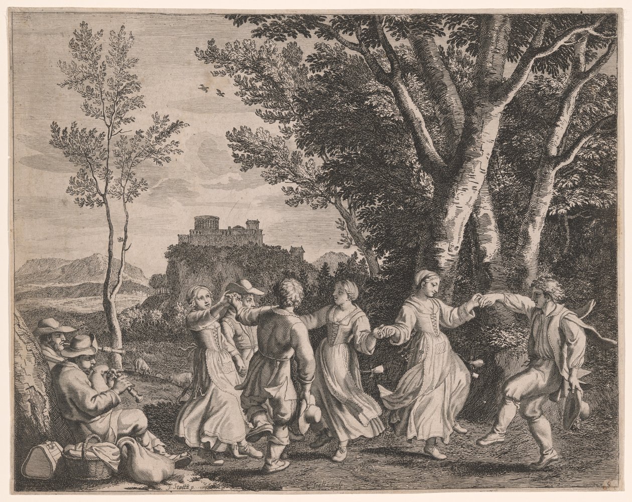 The Dance, Plate 6 from Pastorales by Claudine Bouzonnet Stella