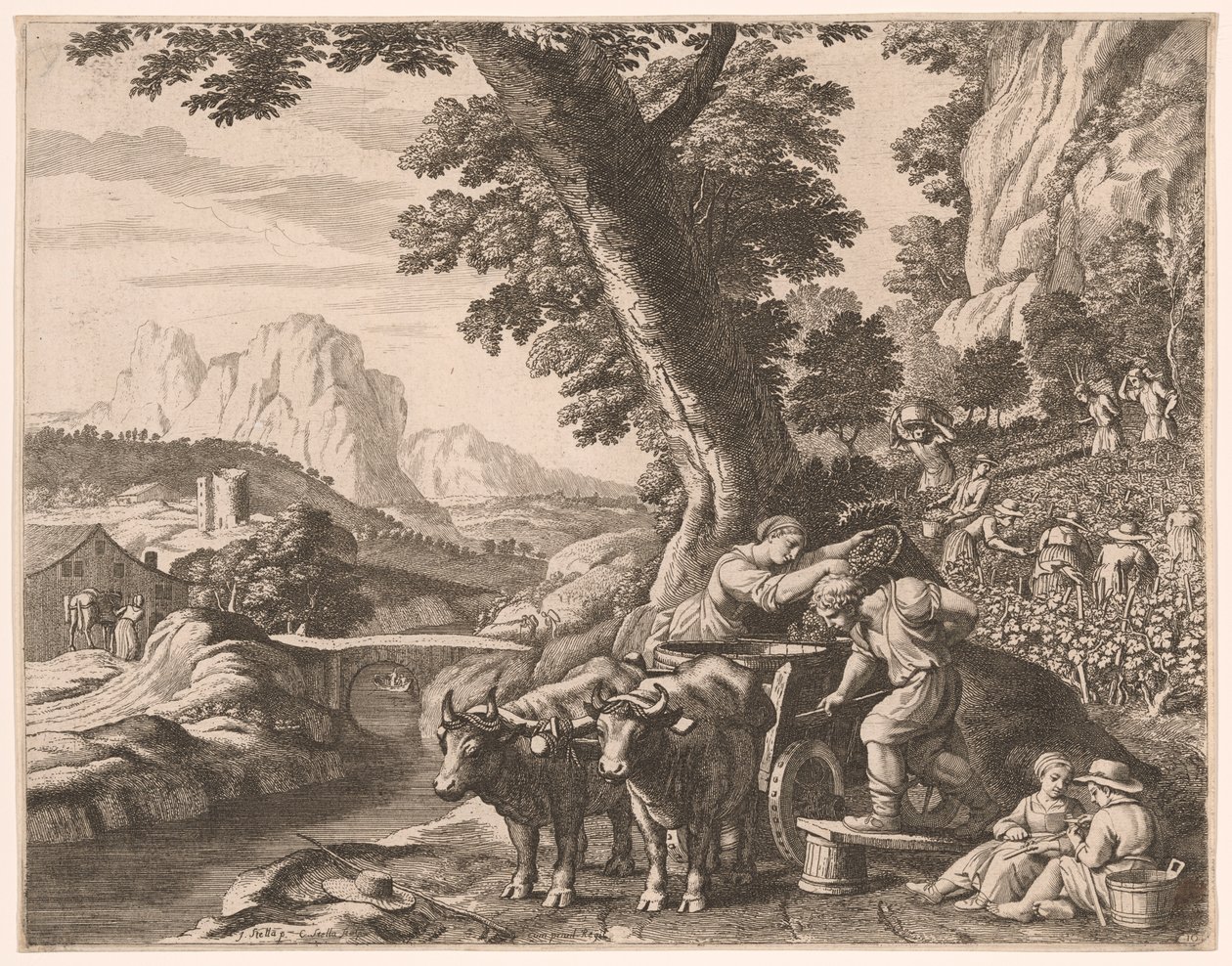 The Harvest, Plate 10 from Pastorales by Claudine Bouzonnet Stella