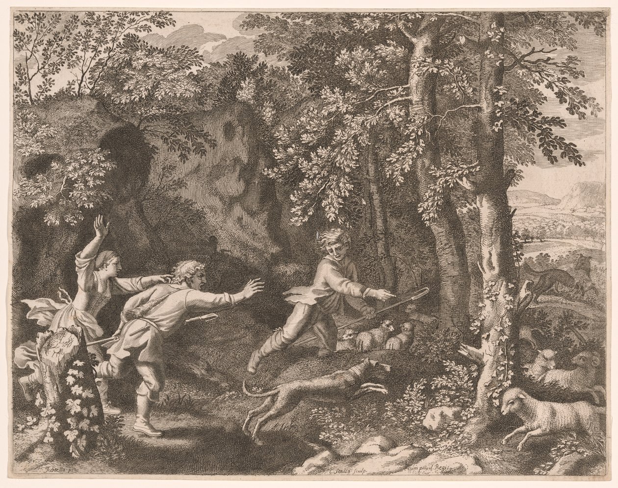 The Wolf Hunt, Plate 5 from Pastorales by Claudine Bouzonnet Stella
