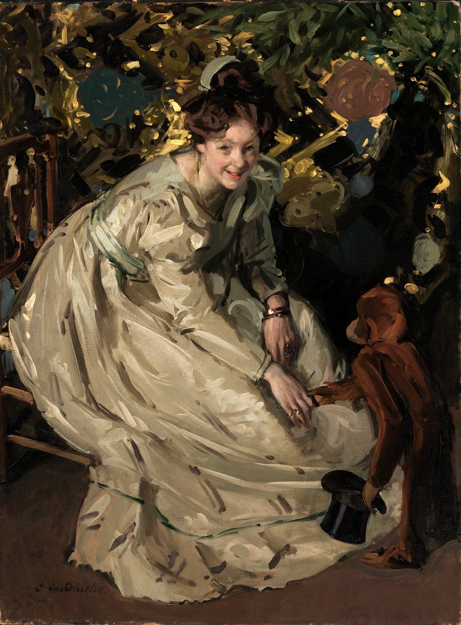 Woman in Arbor with Monkey by Claudio Castelucho