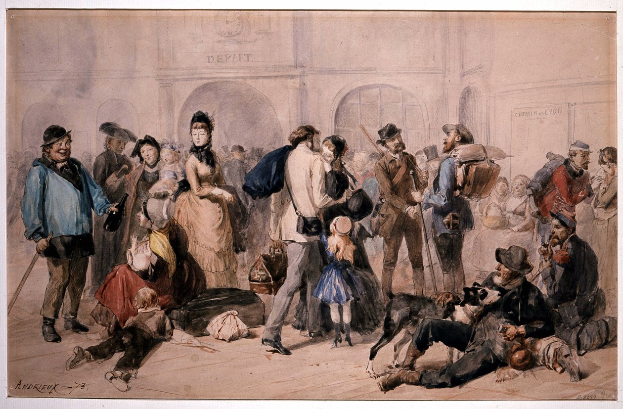 Crowd in the Lobby of the Gare de Lyon by Andrieux by Clément Auguste Andrieux
