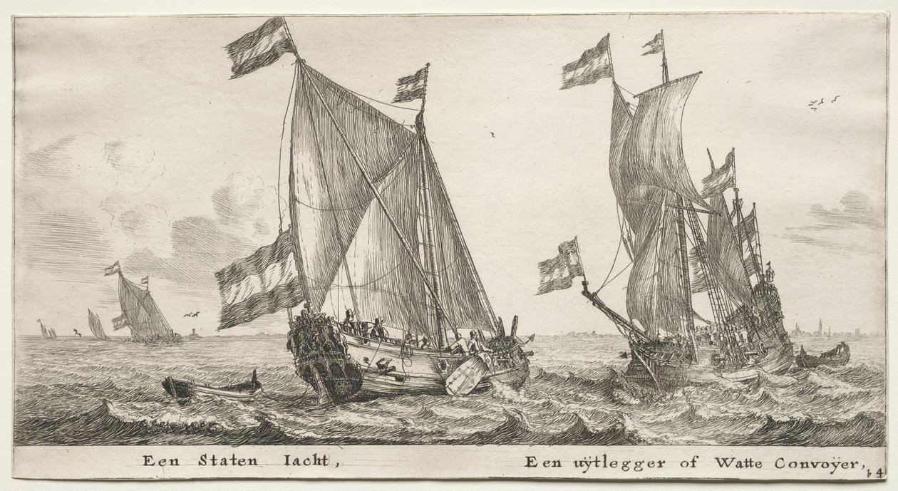 Various Ships and Views of Amsterdam, Part II: Dutch Admiralty Yacht. A Guard Ship by Clement de Jonghe