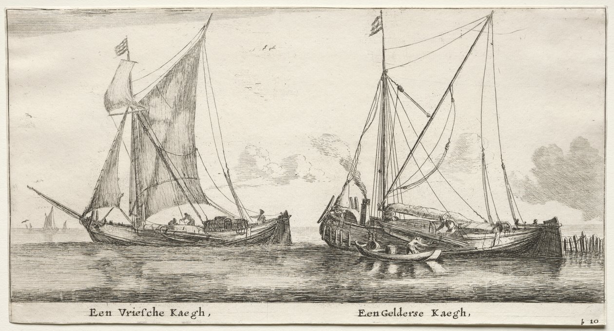 Various Ships and Views of Amsterdam, Part II: A Frisian Bilander. A Geldersche Bilander by Clement de Jonghe