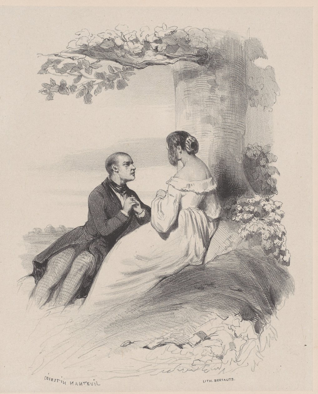 Man Proposing to a Woman whose Face is Hidden by Hair, ca. 1830-65 by Célestin Nanteuil