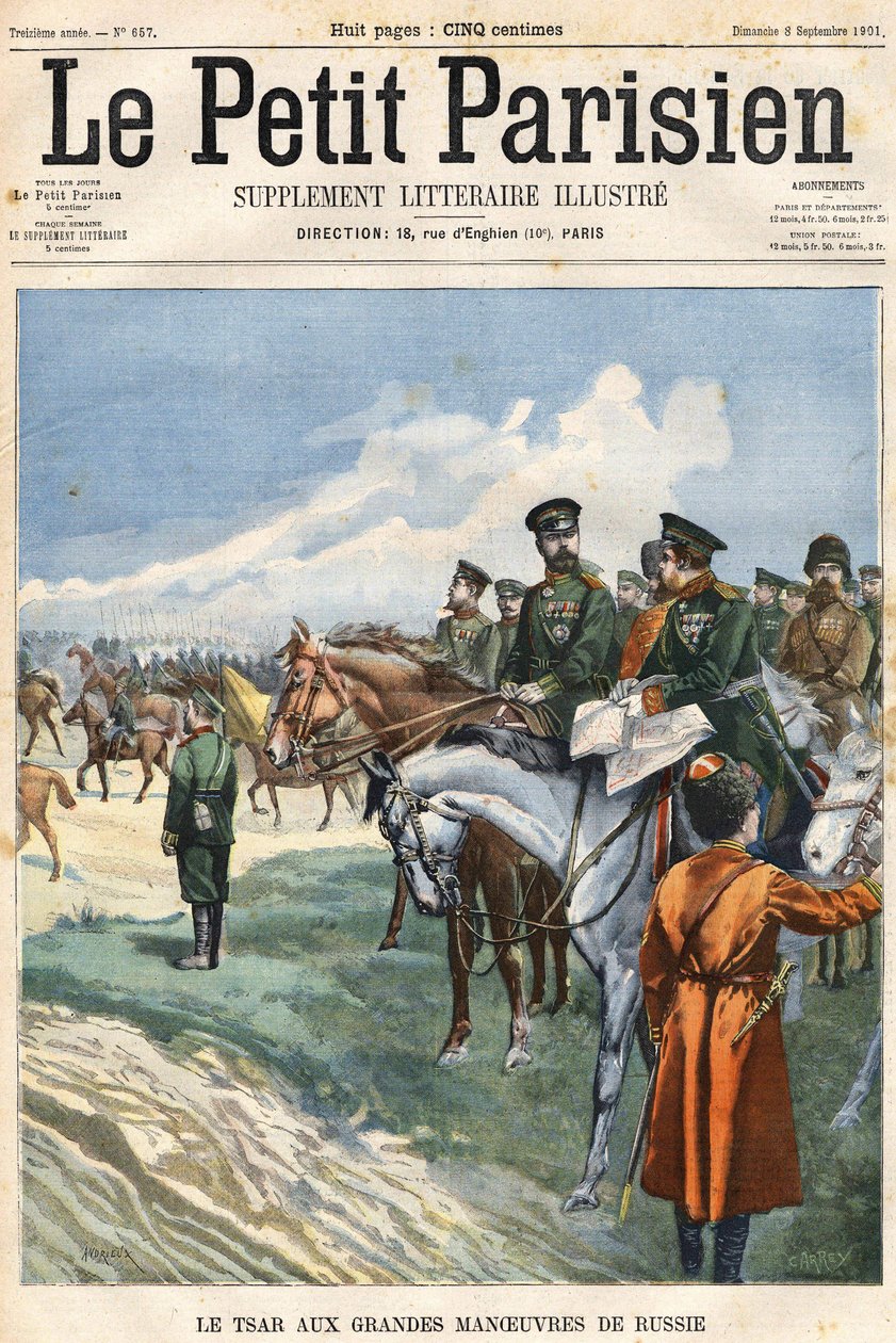 The Tsar (Nicholas II) at the great manoeuvres of Russia. Cover of 