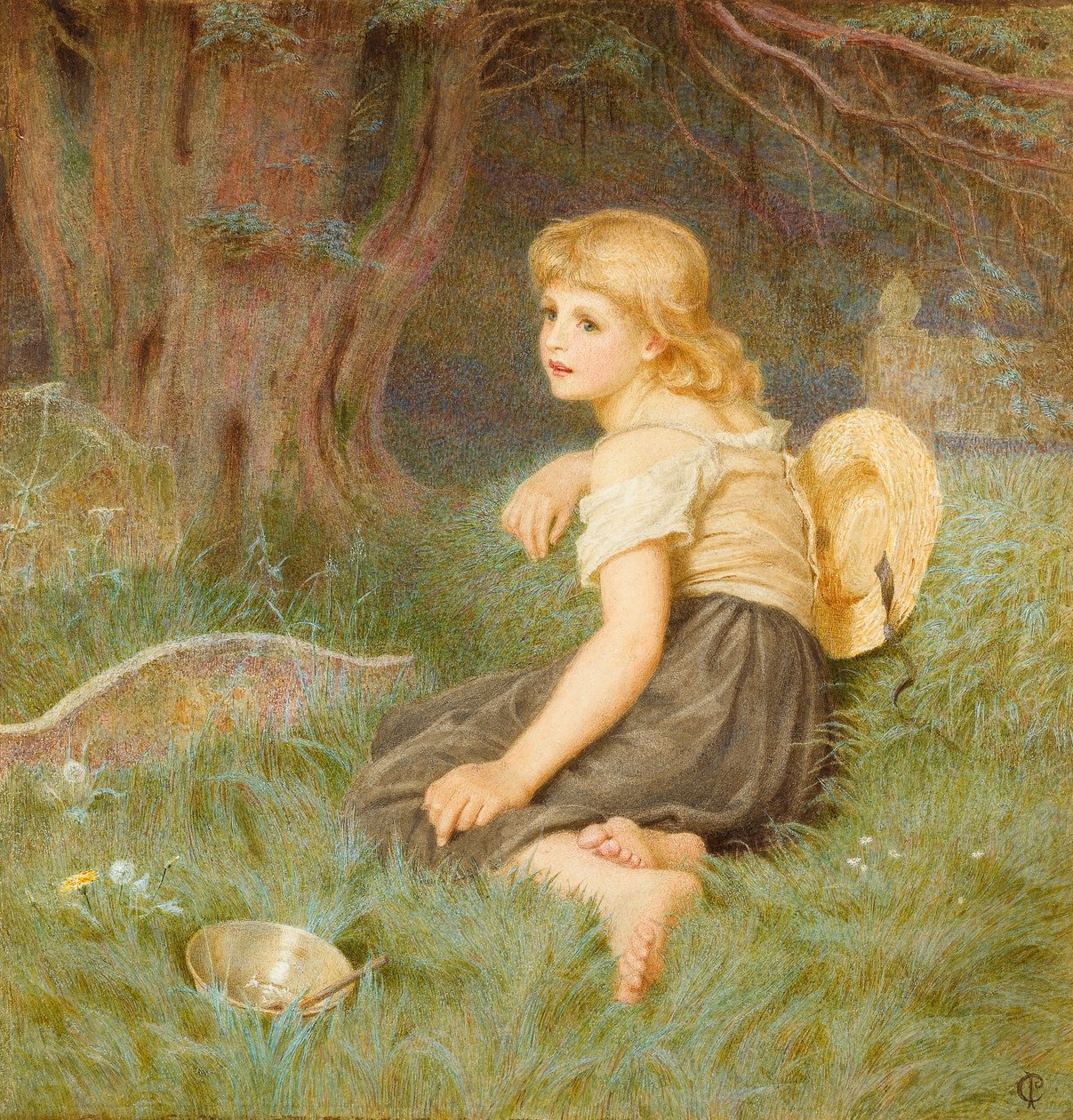 And there upon the ground I sit..., 1878 by Constance Phillott