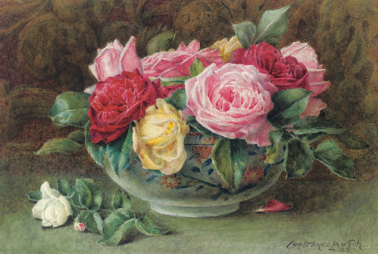 Still Life with a Bowl of Pink, Yellow and Red Roses, 1883 by Constance Lawson